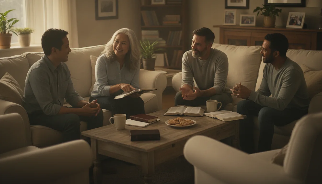 Small group studying the Bible together in a living room