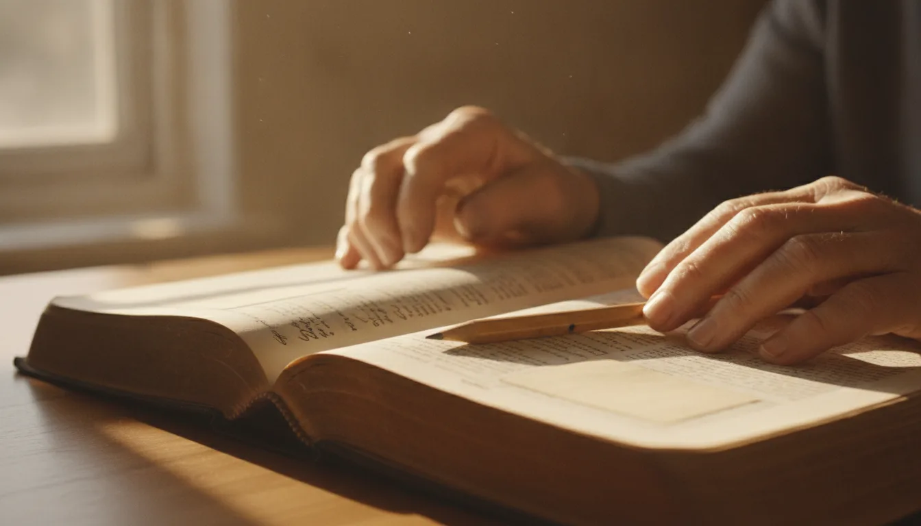 Hands turning the pages of an open Bible
