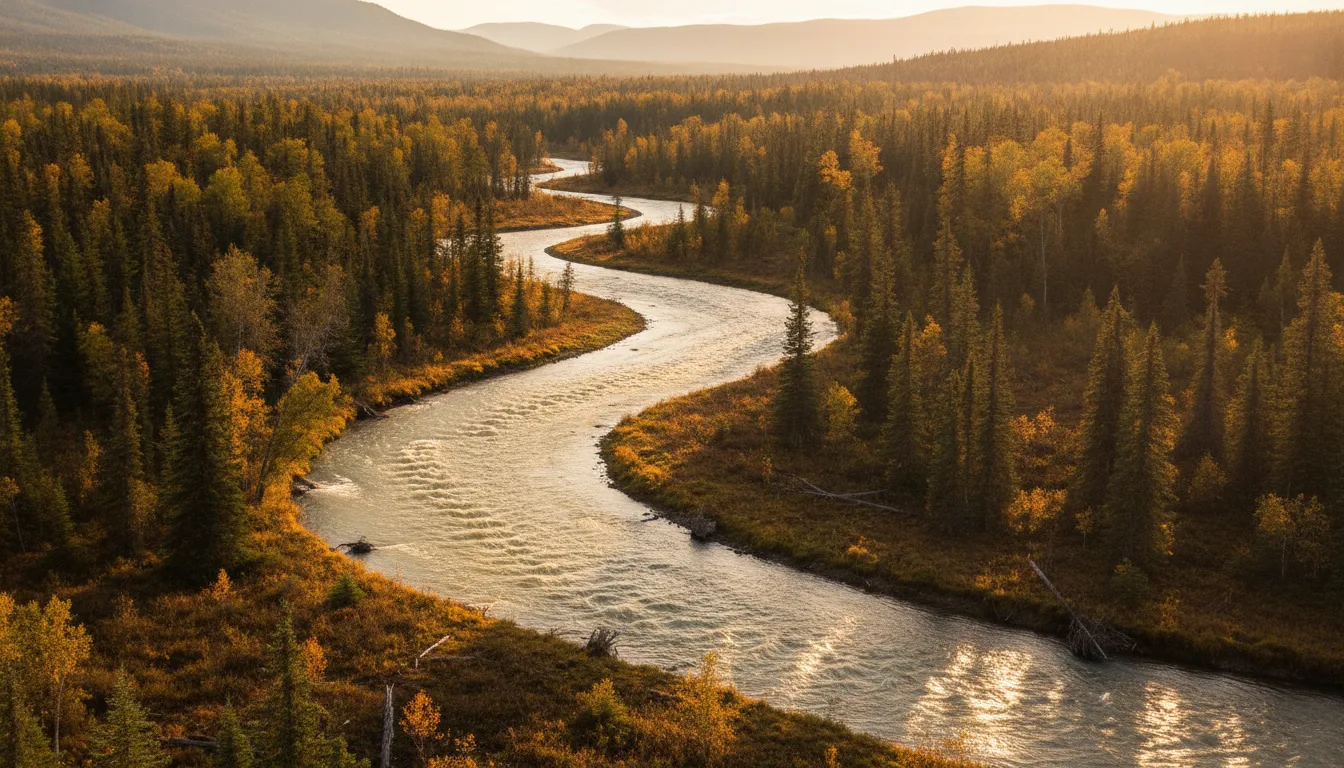 Northern BC river winding through boreal forest